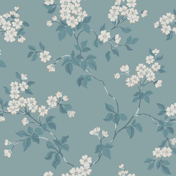 Sample - Wdr1026-Wt | Blomma, Federal Blue Floral - Winfield Thybony Wallpaper - Wdr1026.Wt.0