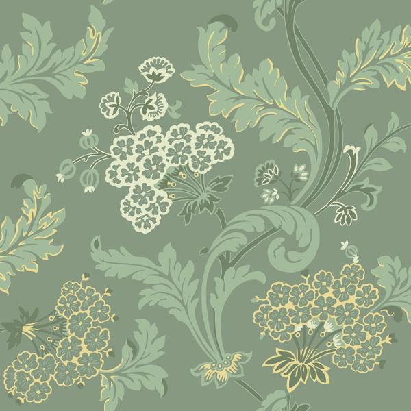 Sample - Wdr2036-Wt | Emma, Green Botanical - Winfield Thybony Wallpaper - Wdr2036.Wt.0
