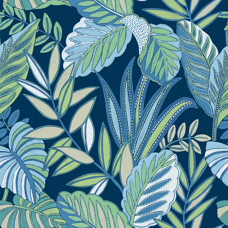 Sample - Wtk20812.Wt.0 | Key Haven, Blue Leaf - Winfield Thybony Wallpaper