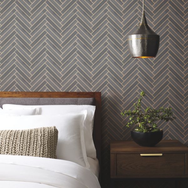 Purchase Ygl7074 | Natural Palette Resource, Herringbone Wood Veneer Graphite - Ronald Redding Wallpaper
