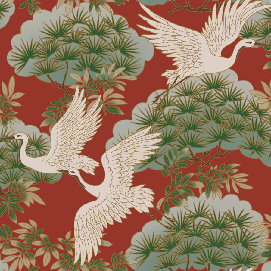 Purchase Za8006 | Tea Garden Ii, Sprig & Heron Red - Ronald Redding Wallpaper