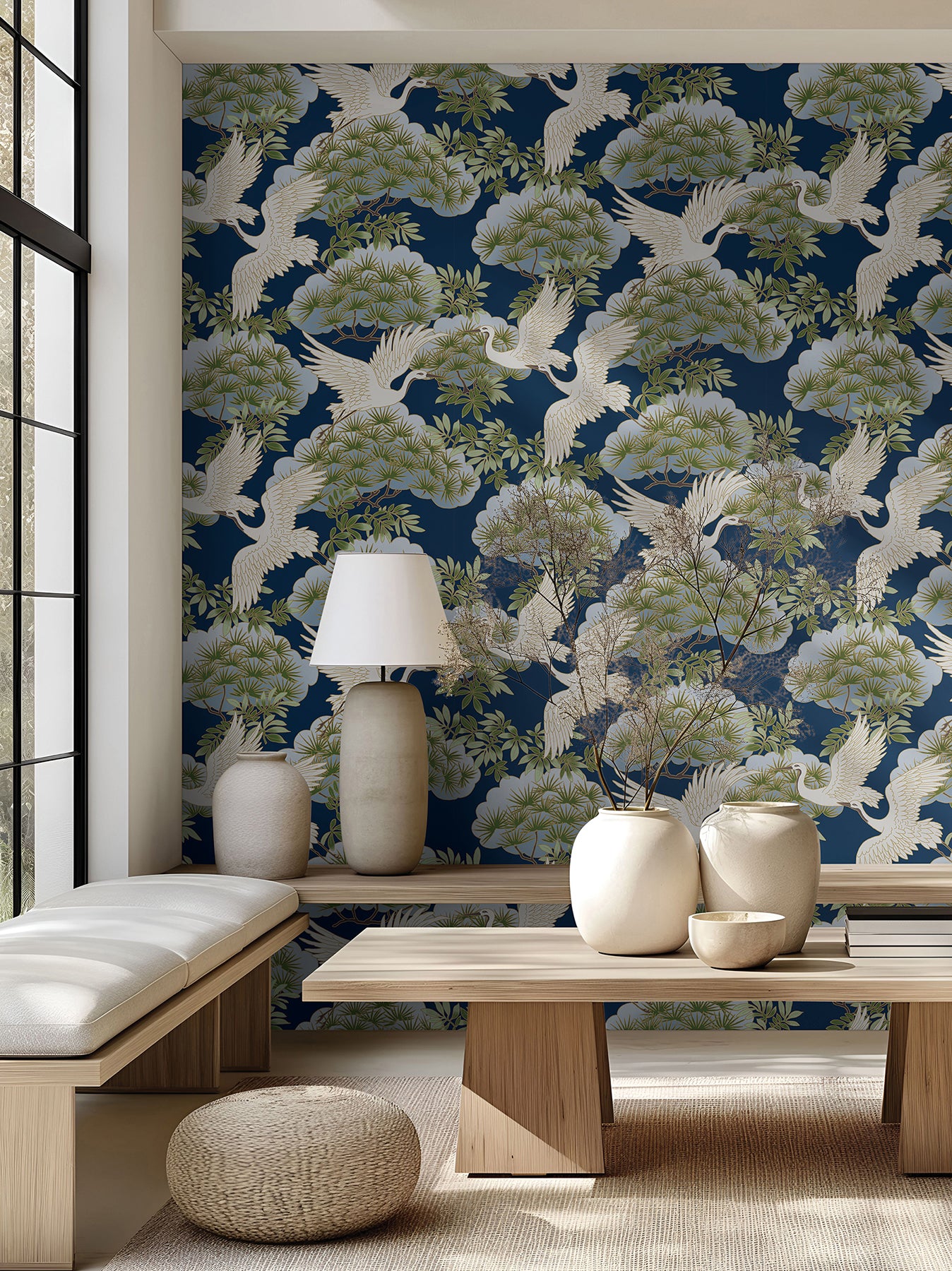 Purchase Za8007 | Tea Garden Ii, Sprig & Heron Navy - Ronald Redding Wallpaper