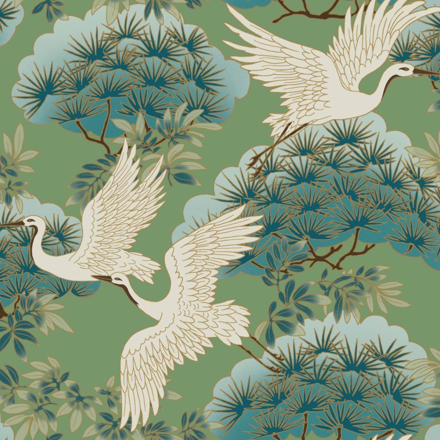 Purchase Za8008 | Tea Garden Ii, Sprig & Heron Green - Ronald Redding Wallpaper