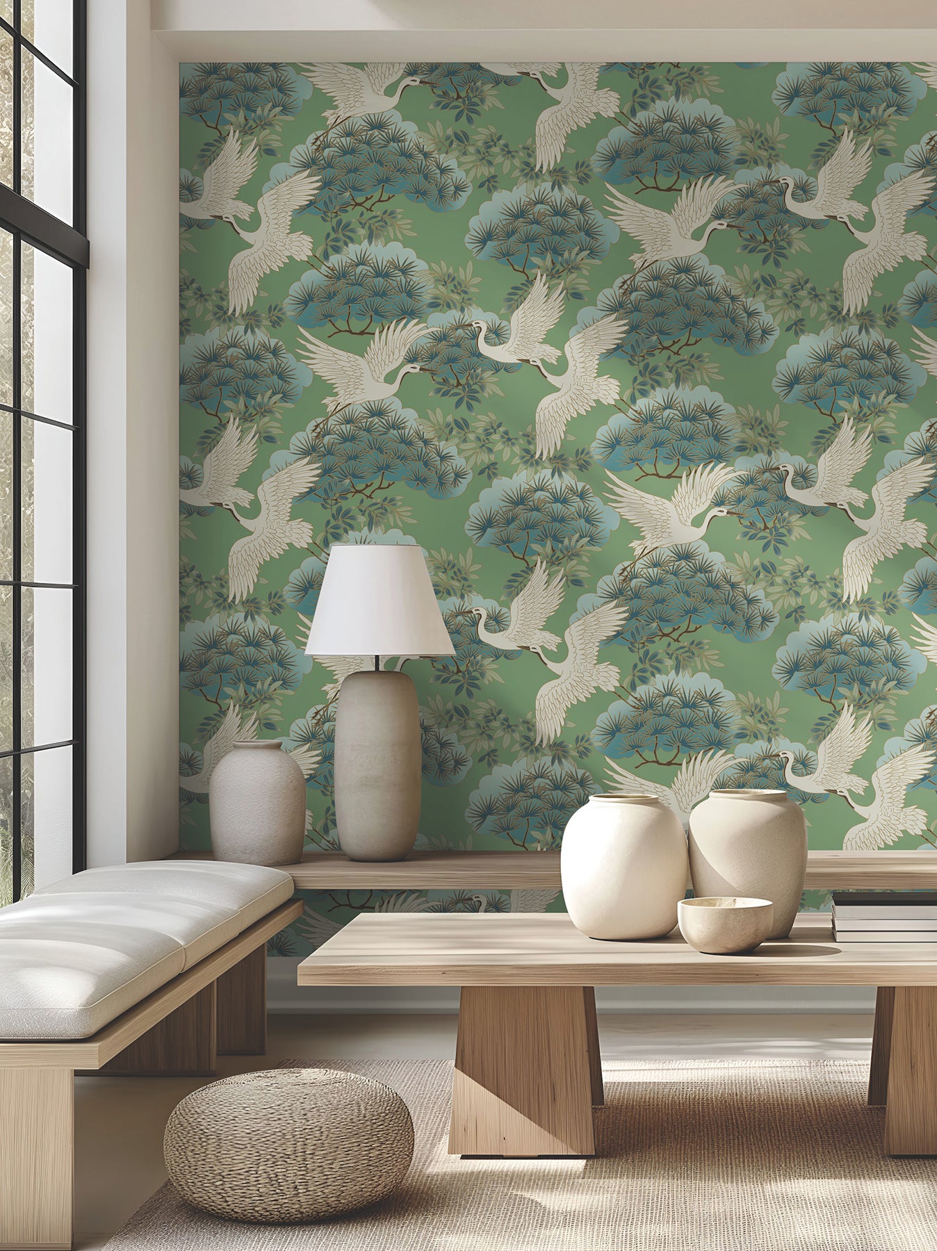 Purchase Za8008 | Tea Garden Ii, Sprig & Heron Green - Ronald Redding Wallpaper