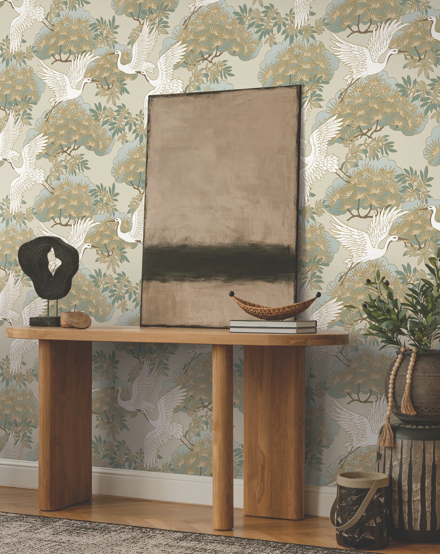 Purchase Za8009 | Tea Garden Ii, Sprig & Heron Beige - Ronald Redding Wallpaper