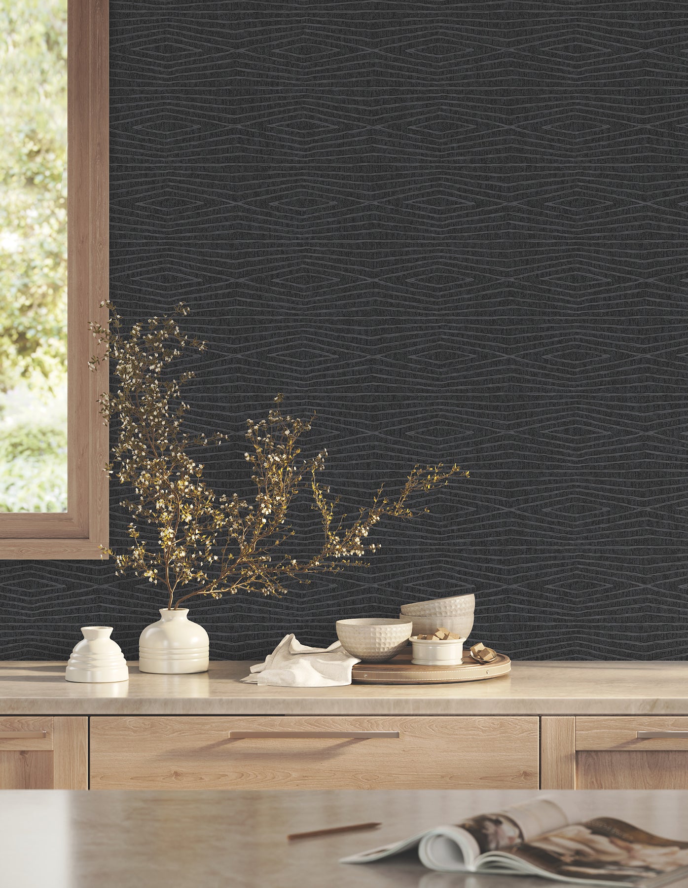 Purchase Za8013 | Tea Garden Ii, Daystone Black - Ronald Redding Wallpaper