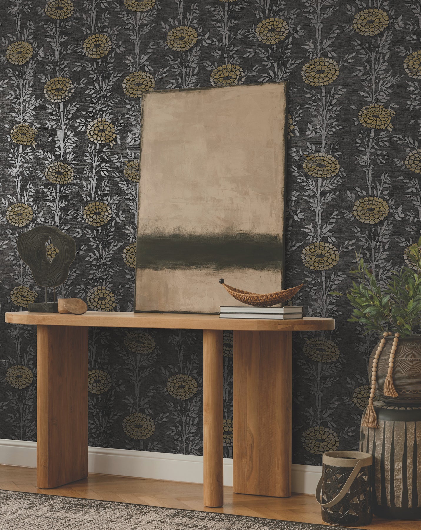 Purchase Za8017 | Tea Garden Ii, French Marigold Black & Gold - Ronald Redding Wallpaper