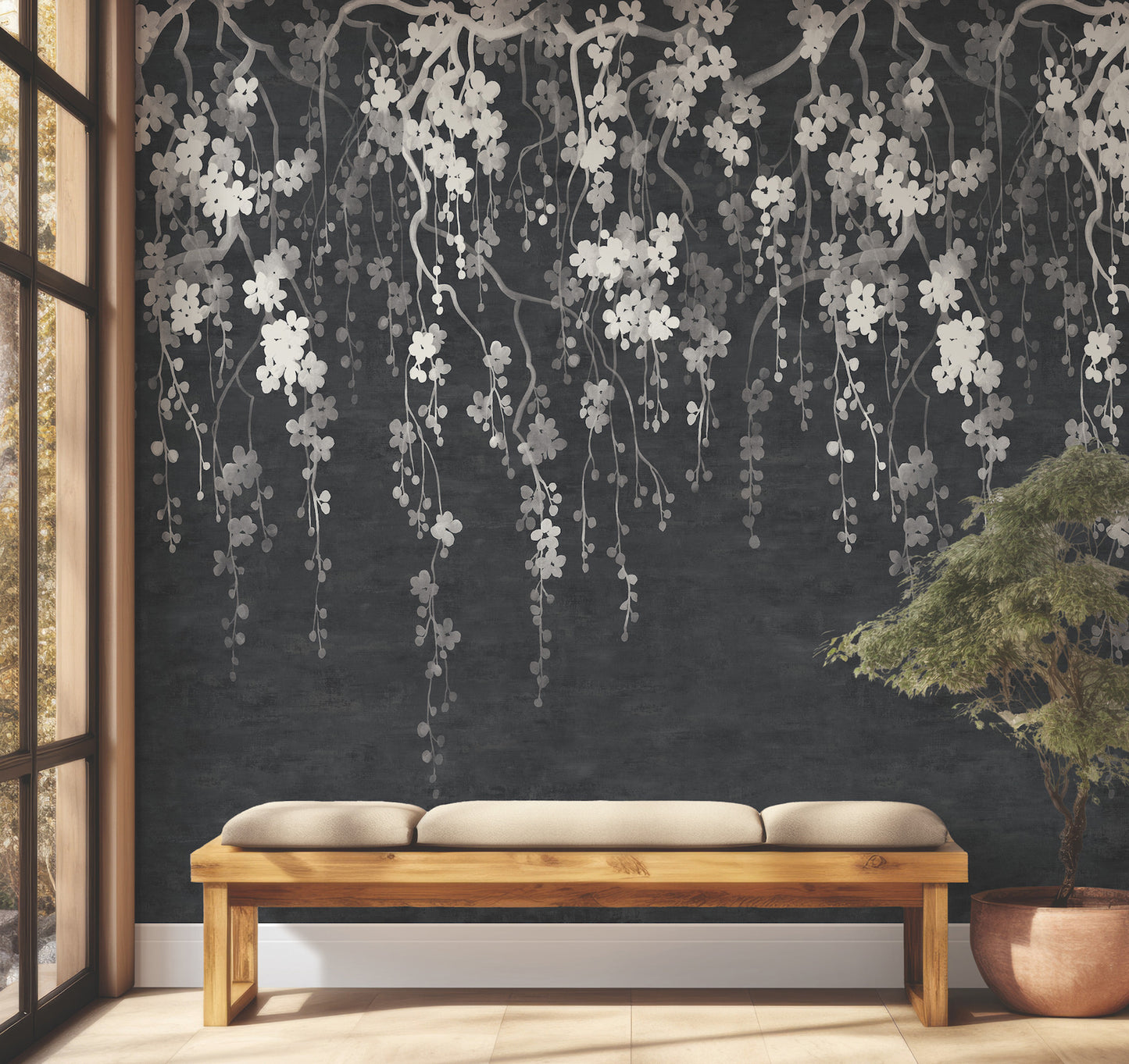 Purchase Za8058M | Tea Garden Ii, Sakura Blooms Black Wall Mural - Ronald Redding Wallpaper