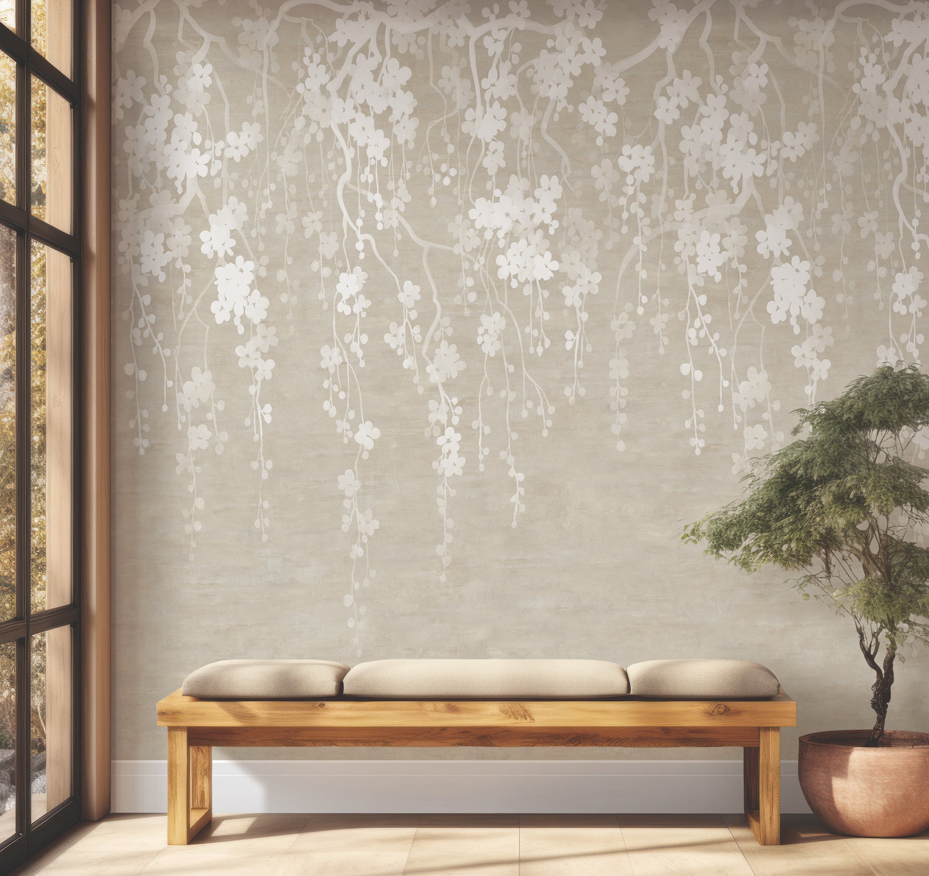 Purchase Za8059M | Tea Garden Ii, Sakura Blooms Neutral Wall Mural - Ronald Redding Wallpaper