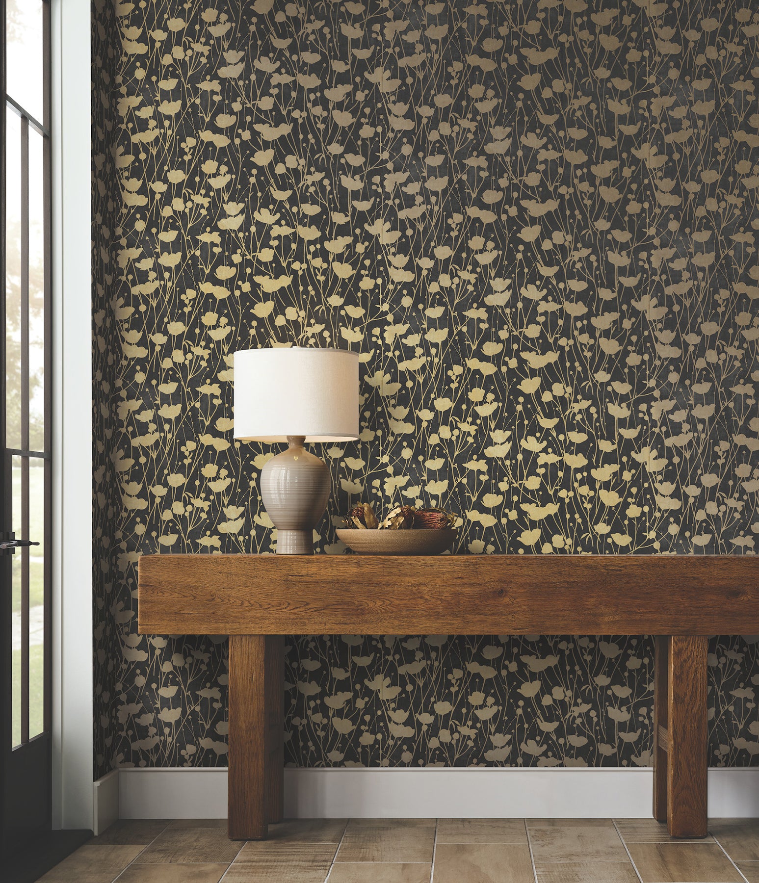 Purchase Za8066 | Tea Garden Ii, Shimmering Poppies Black & Gold - Ronald Redding Wallpaper