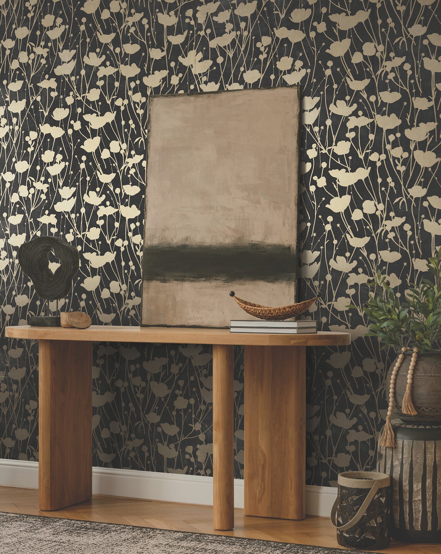 Purchase Za8066 | Tea Garden Ii, Shimmering Poppies Black & Gold - Ronald Redding Wallpaper
