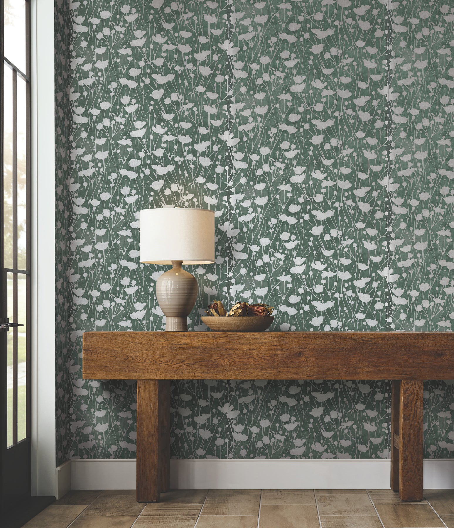 Purchase Za8068 | Tea Garden Ii, Shimmering Poppies Green & Silver - Ronald Redding Wallpaper
