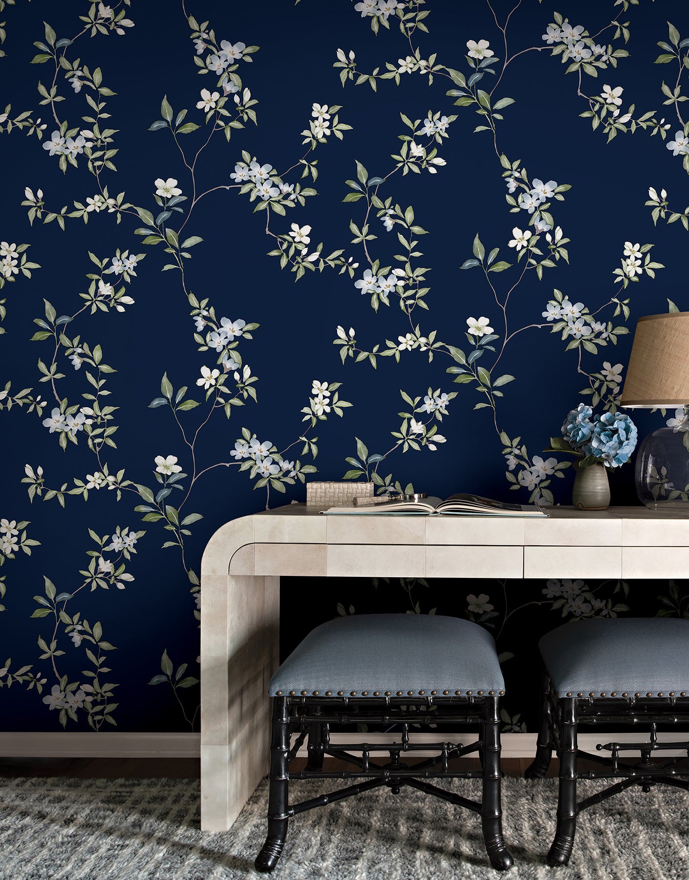 Purchase Za8071 | Tea Garden Ii, April Blossom Navy - Ronald Redding Wallpaper