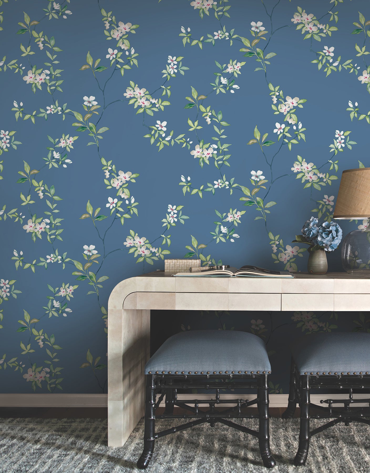 Purchase Za8072 | Tea Garden Ii, April Blossom Cobalt - Ronald Redding Wallpaper