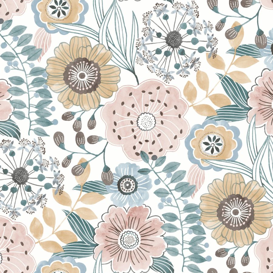 Purchase Zm2891 | Artisan Studio, Artistic Bouquet Ochre & Ocean - York Wallpaper