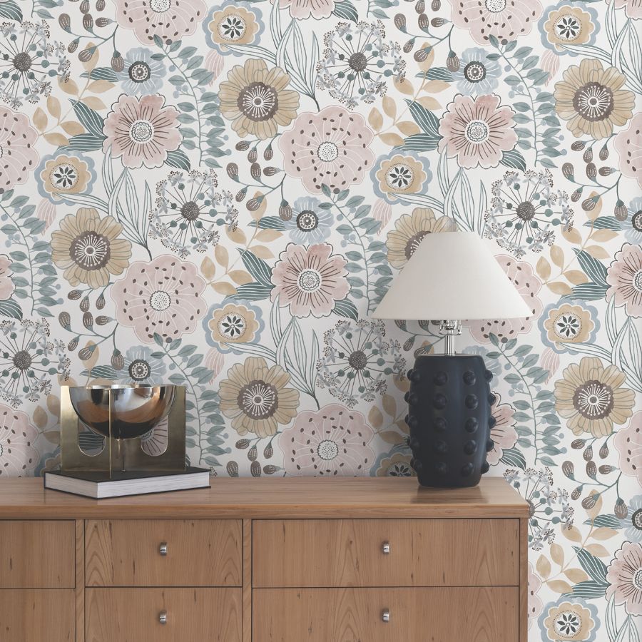Purchase Zm2891 | Artisan Studio, Artistic Bouquet Ochre & Ocean - York Wallpaper