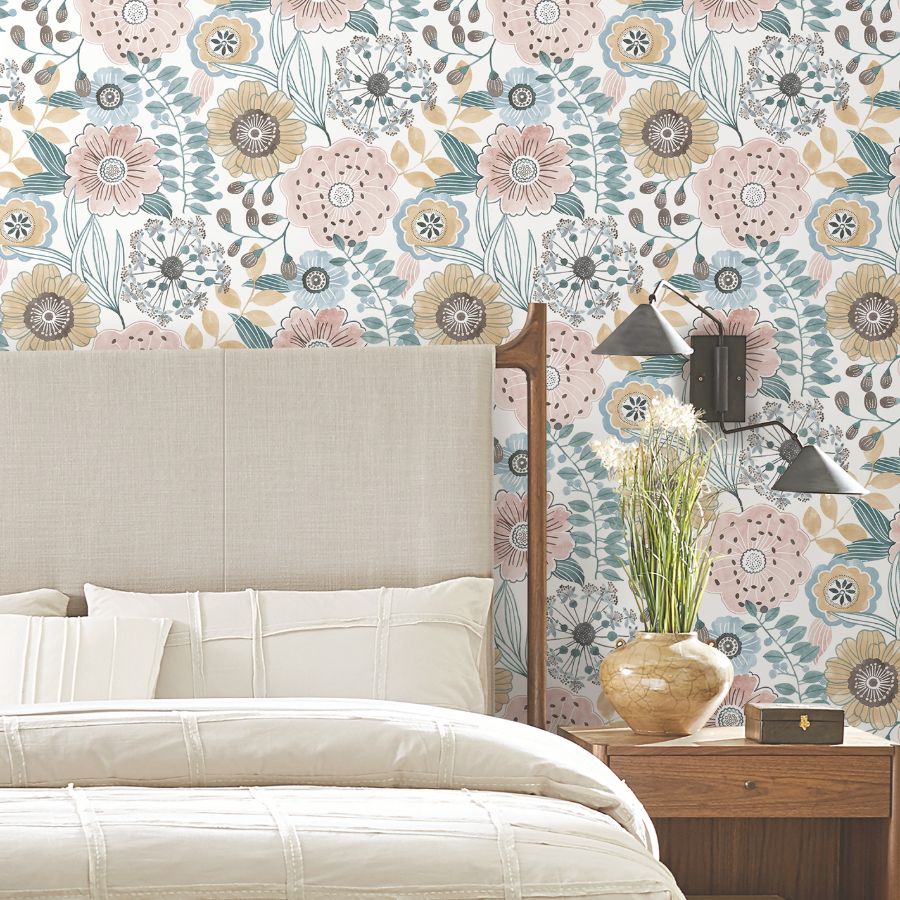 Purchase Zm2891 | Artisan Studio, Artistic Bouquet Ochre & Ocean - York Wallpaper