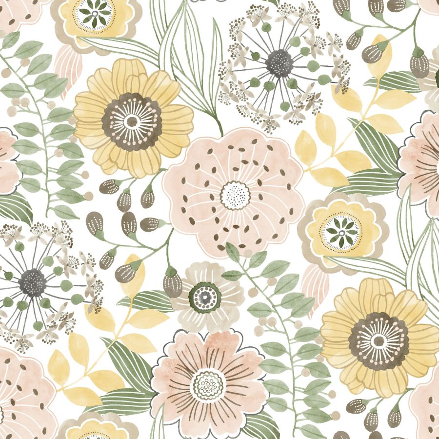 Purchase Zm2895 | Artisan Studio, Artistic Bouquet Coral & Lemon - York Wallpaper