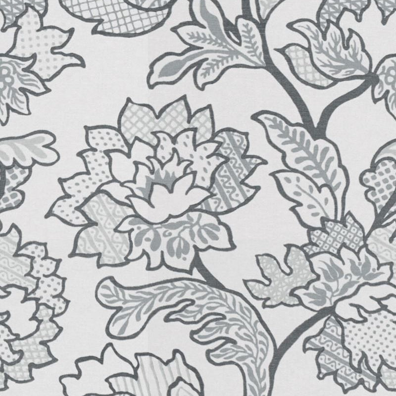 Sample GEOFLORAL.11.0 Geo Floral Platinum Grey Multipurpose Botanical Foliage Fabric by Kravet Basics