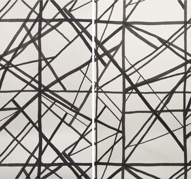 Sample GWP-3417.816.0 Channels Paper Black Geometric Lee Jofa Modern Wallpaper