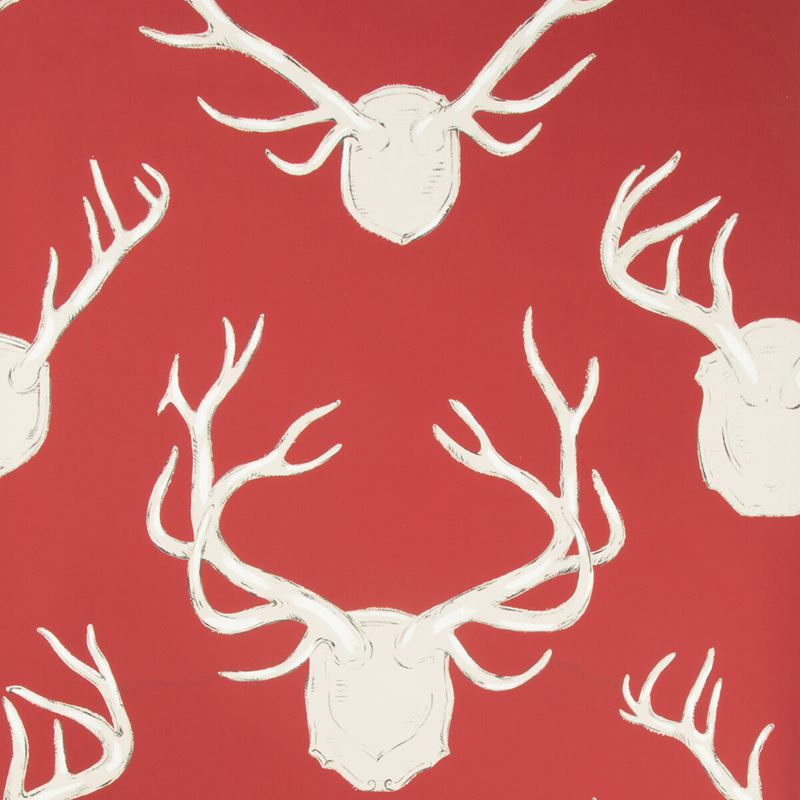 Sample P2017102.19.0 Antlers Paper Red Animals Lee Jofa Wallpaper