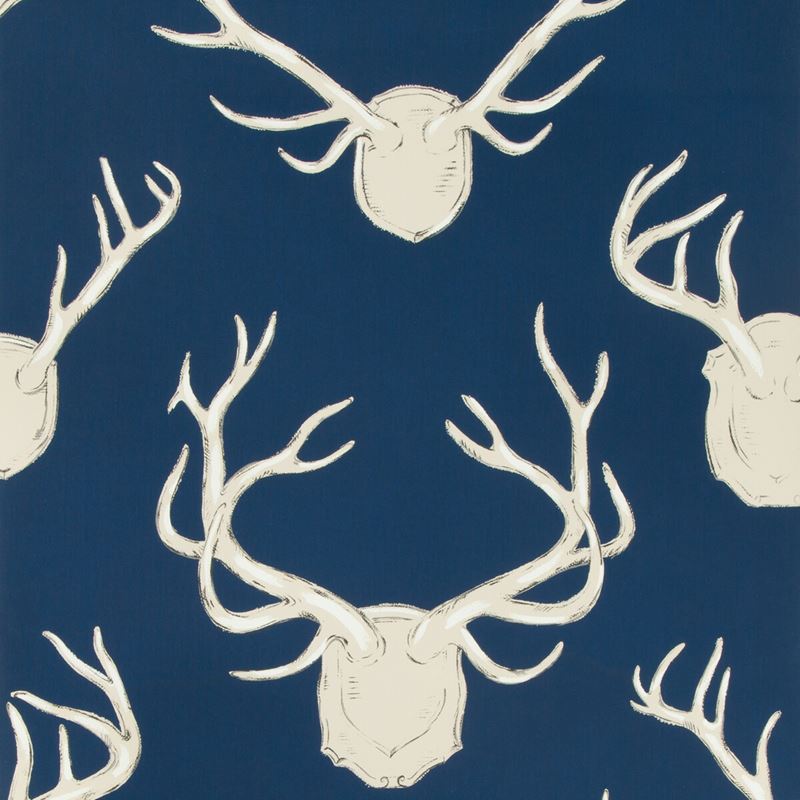Sample P2017102.50.0 Antlers Paper Blue Animals Lee Jofa Wallpaper