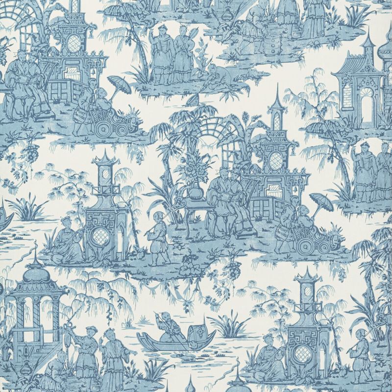 Sample P2020110.535.0 Pagoda Toile Paper, Blue by Lee Jofa Wallpaper