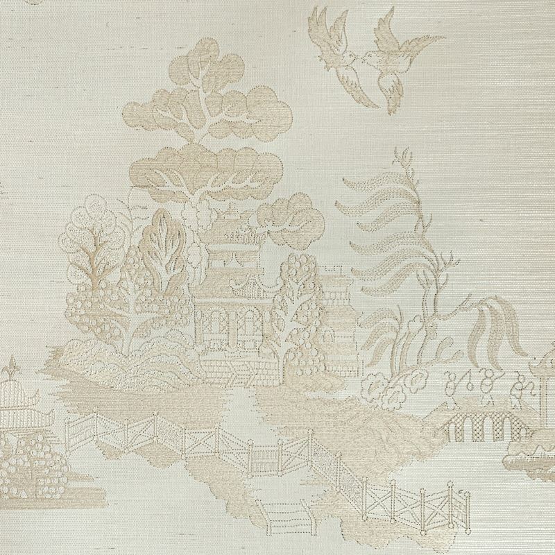 Sample P8020108.116.0 La Pagode Neutral Chinoiserie Brunschwig and Fils Wallpaper