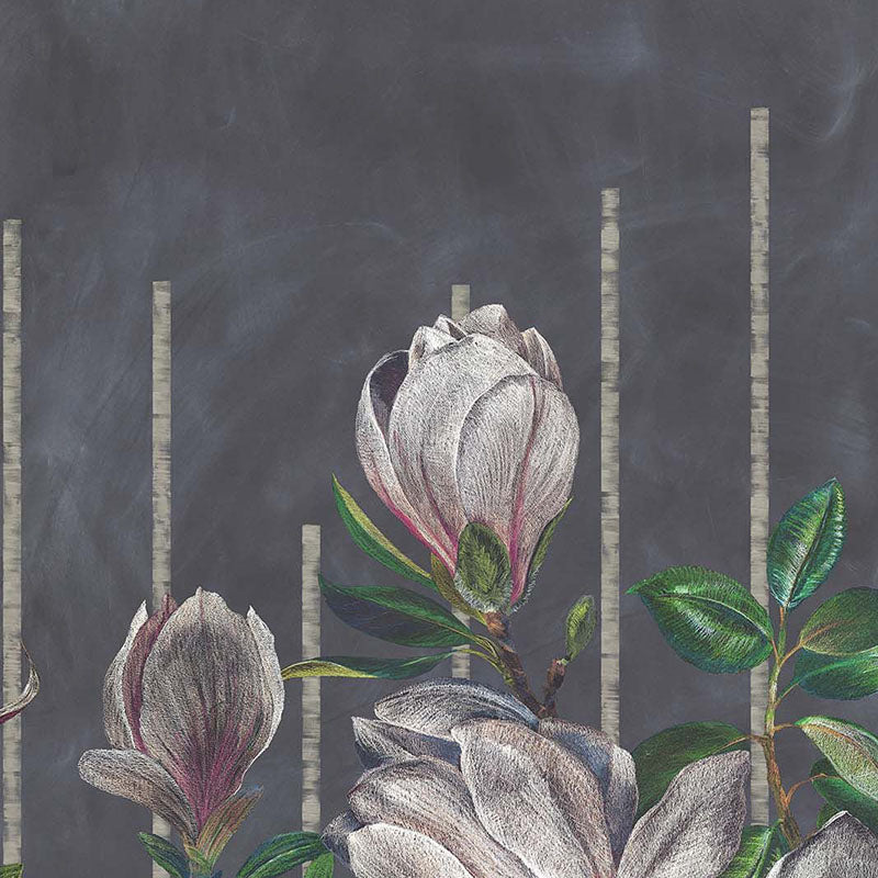 Purchase Sample - W7338-01 Folium Magnolia Frieze Charcoal/Pink Osborne & Little Wallpaper