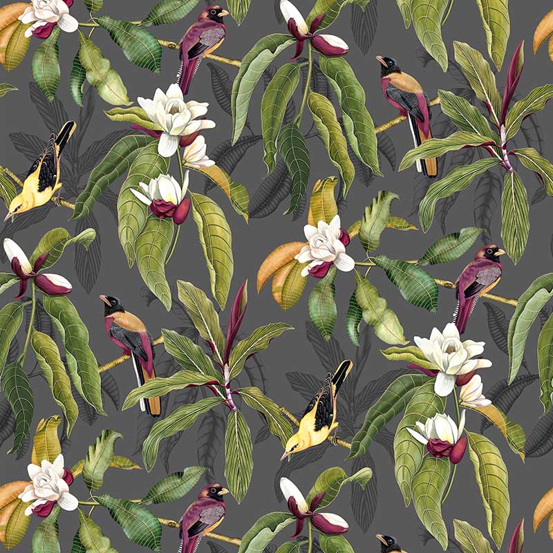 Purchase Pattern W7612-01 pattern name & colorMichelia Charocal Osborne & Little Wallpaper