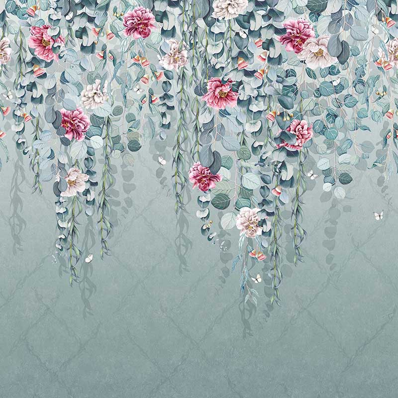 Purchase Sample - W7613-02 Eucalpytus Aqua/Pink Osborne & Little Wallpaper