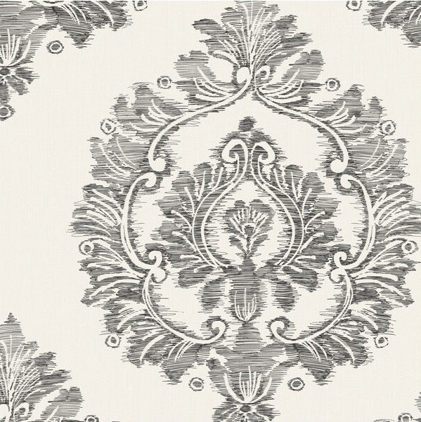 Sample WBP10500.WT.0 Damascus Charcoal Damask Winfield Thybony Wallpaper