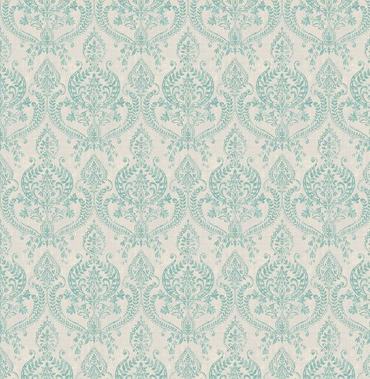 Find 1014-001819 Kismet Turquoise Waverly Turquoise Petite Damask Wallpaper A Street Prints Wallpaper