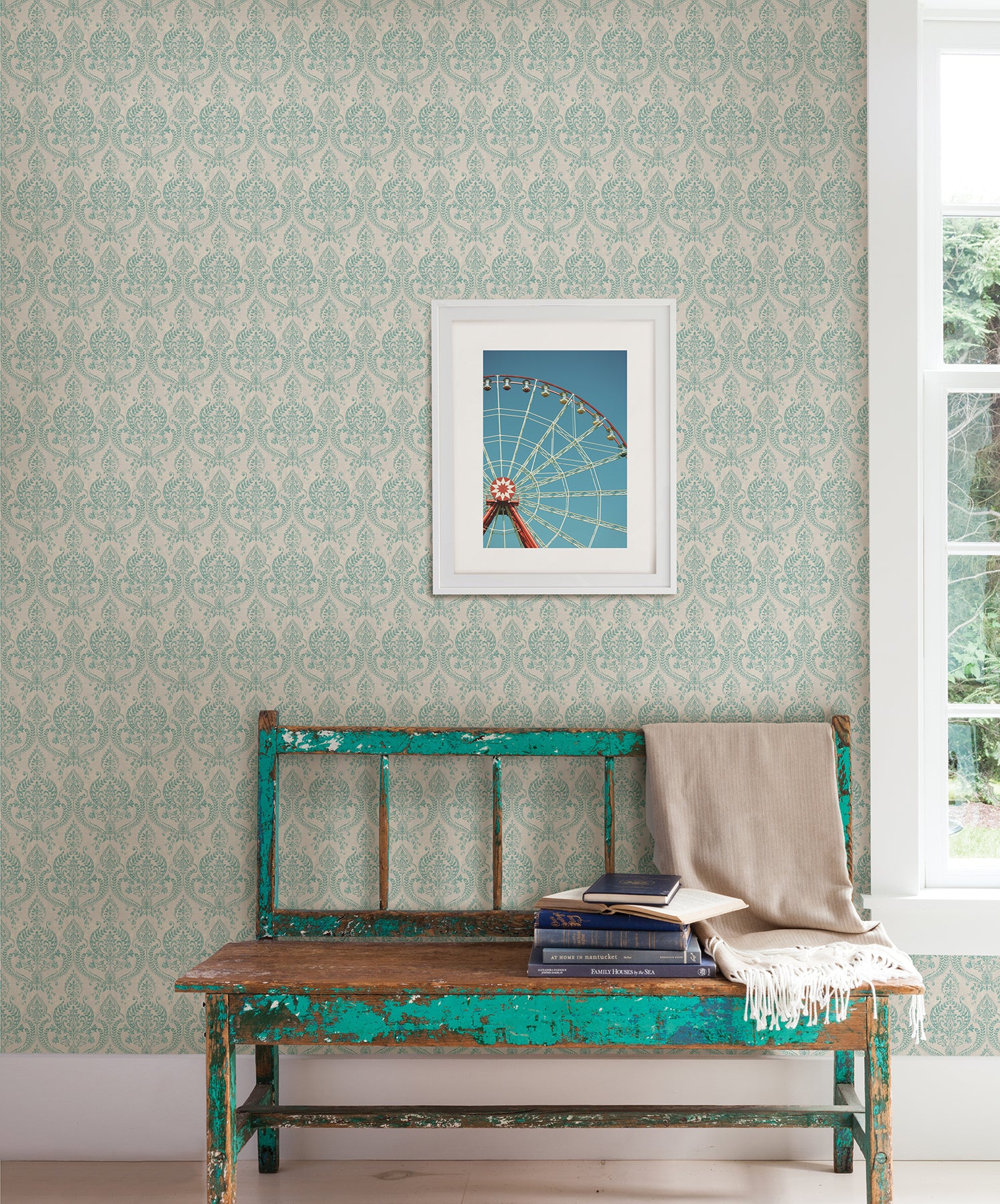 Looking for 1014-001819 Kismet Turquoise Waverly Turquoise Petite Damask Wallpaper A Street Prints Wallpaper