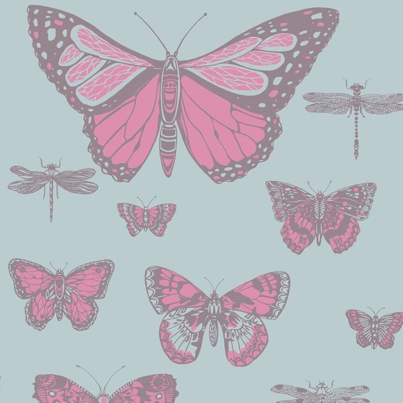 Search 103/15062 Cs Butterflies And Dragonflies Pink On Blue By Cole and Son Wallpaper