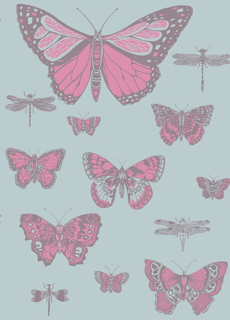 Shop 103/15062 Cs Butterflies And Dragonflies Pink On Blue By Cole and Son Wallpaper