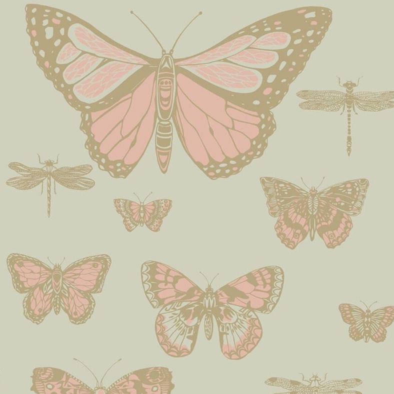 Select 103/15063 Cs Butterflies And Dragonflies Pink On Oliv By Cole and Son Wallpaper