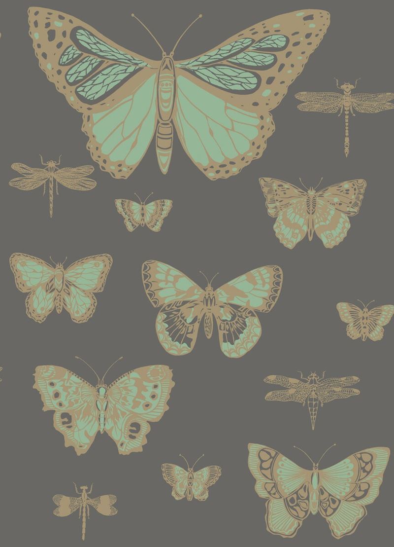 Search 103/15067 Cs Butterflies And Dragonflies Green On Char By Cole and Son Wallpaper