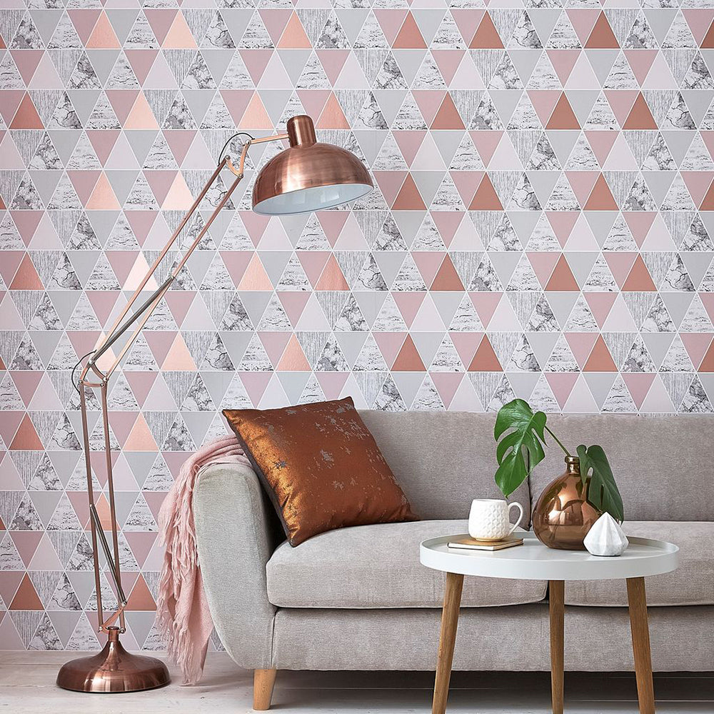 Twilled Plaid Wallpaper in Pink and Rose Gold