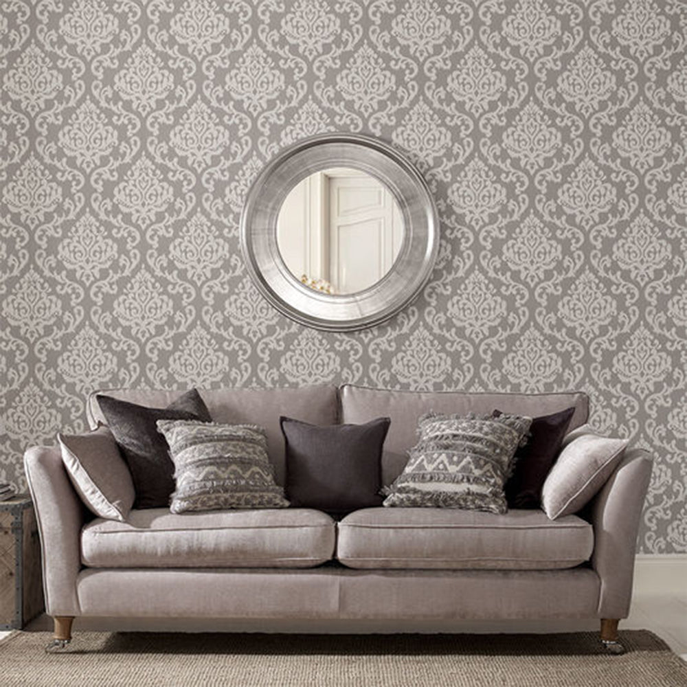 Save on Graham & Brown Wallpaper Indian Ink Damask Grey Mist Removable Wallpaper_2