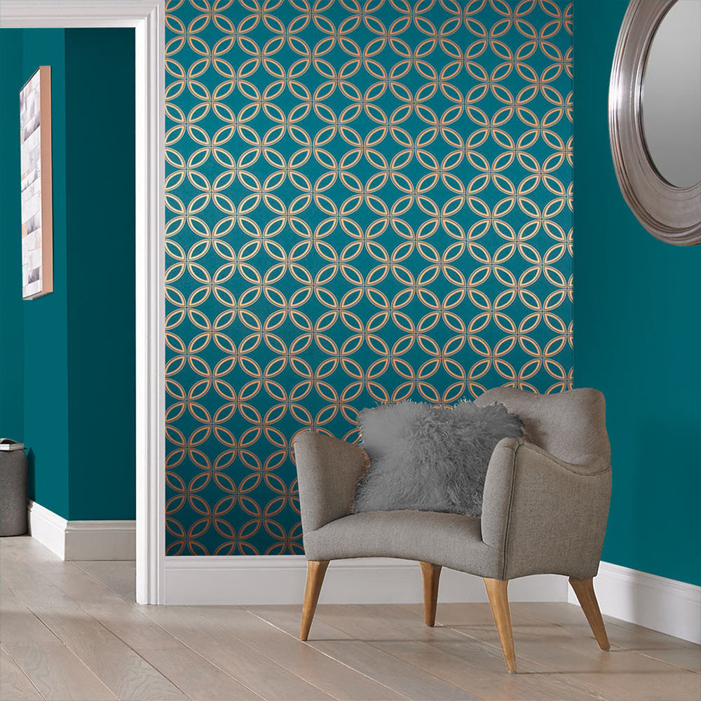 Buy Graham & Brown Wallpaper Eternity Teal and Copper Removable Wallpaper_2