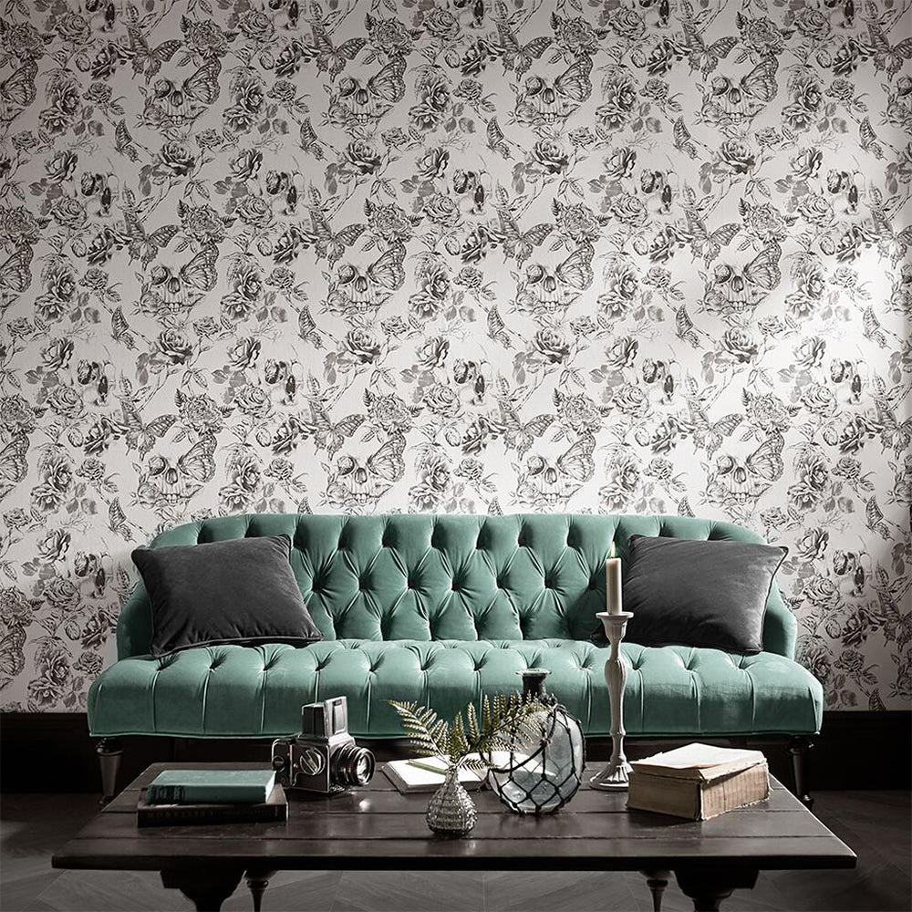 Acquire Graham & Brown Wallpaper Skull Roses Removable Wallpaper_2