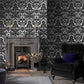 Save on Graham & Brown Wallpaper Gothic Damask Flock Black and Silver Removable Wallpaper_2