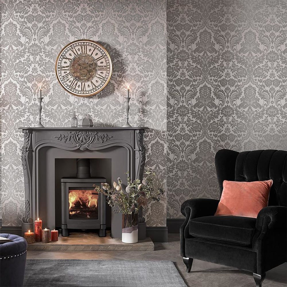 Looking for Graham & Brown Wallpaper Gothic Damask Flock Grey and Silver Removable Wallpaper_2