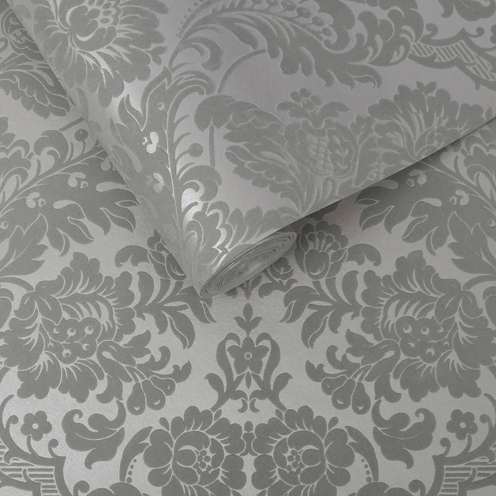 Looking for Graham & Brown Wallpaper Gothic Damask Flock Grey and Silver Removable Wallpaper_3