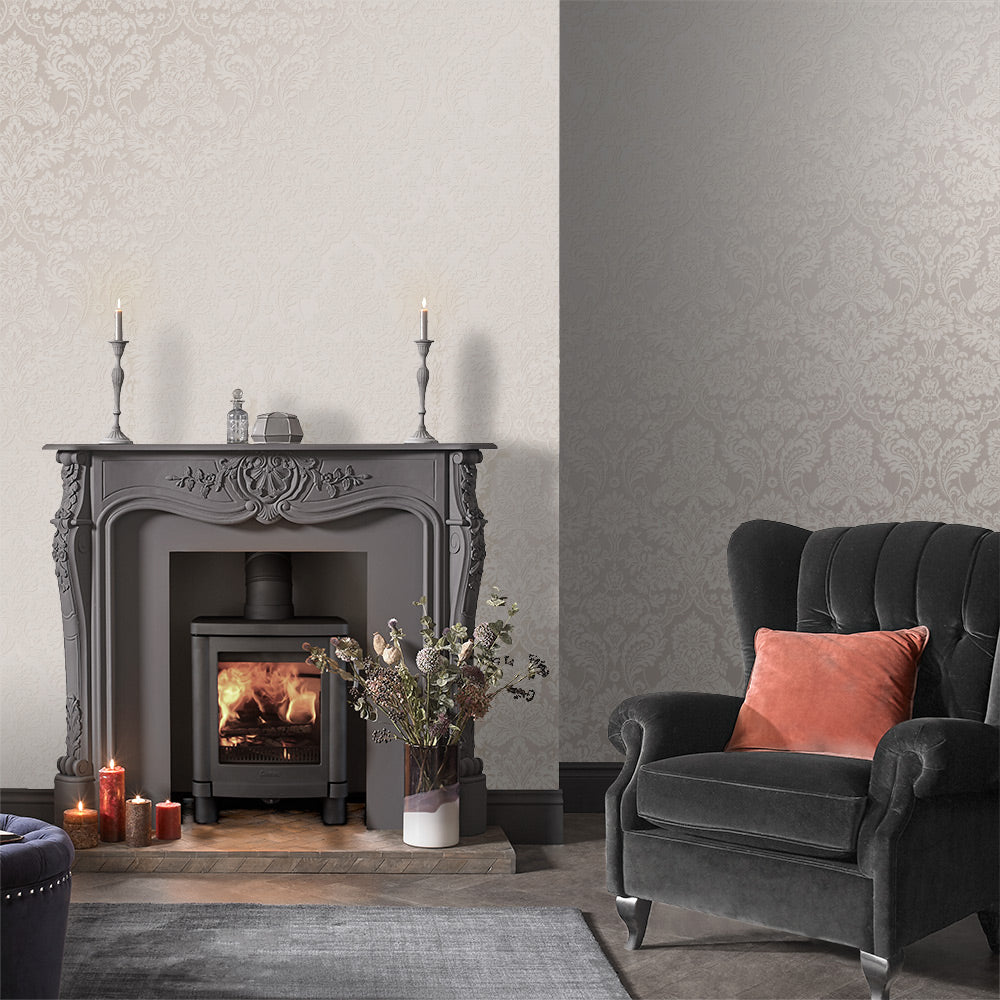 Find Graham & Brown Wallpaper Gothic Damask Flock White Removable Wallpaper_2