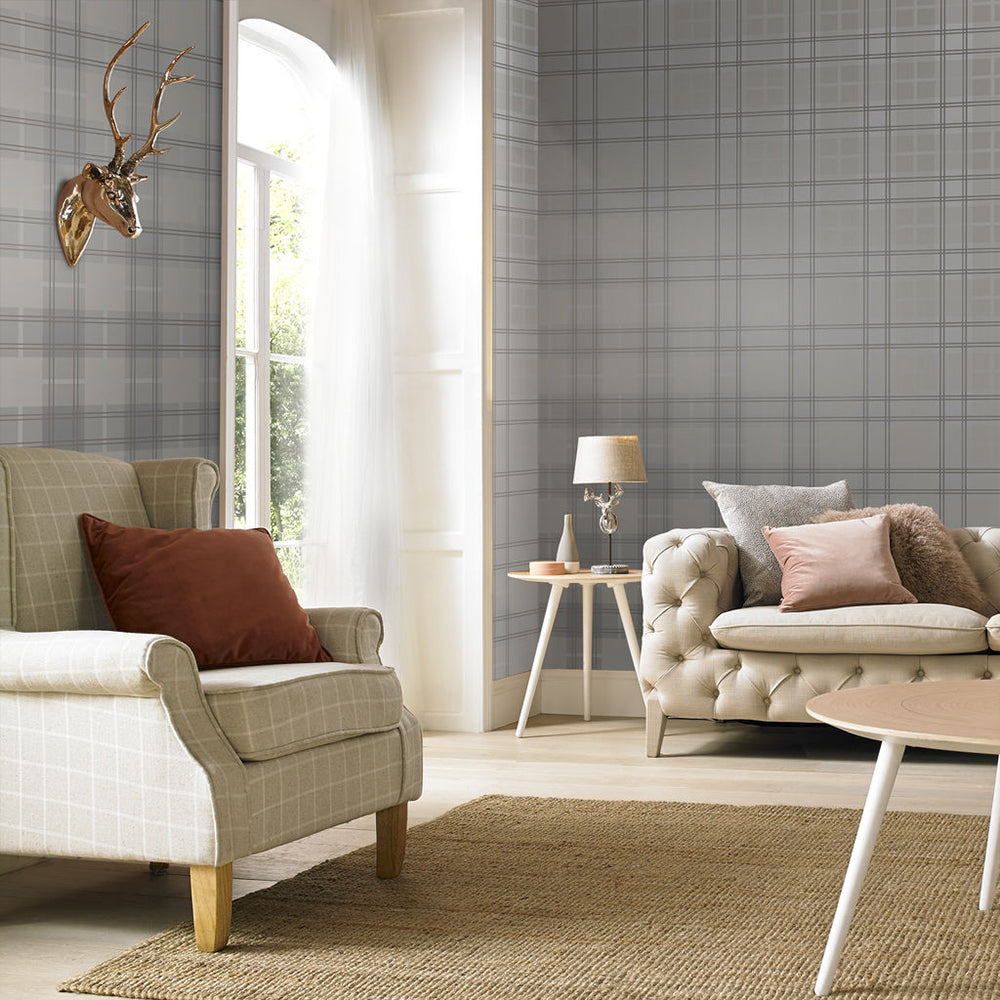 View Graham & Brown Wallpaper Tartan Silver Removable Wallpaper_2