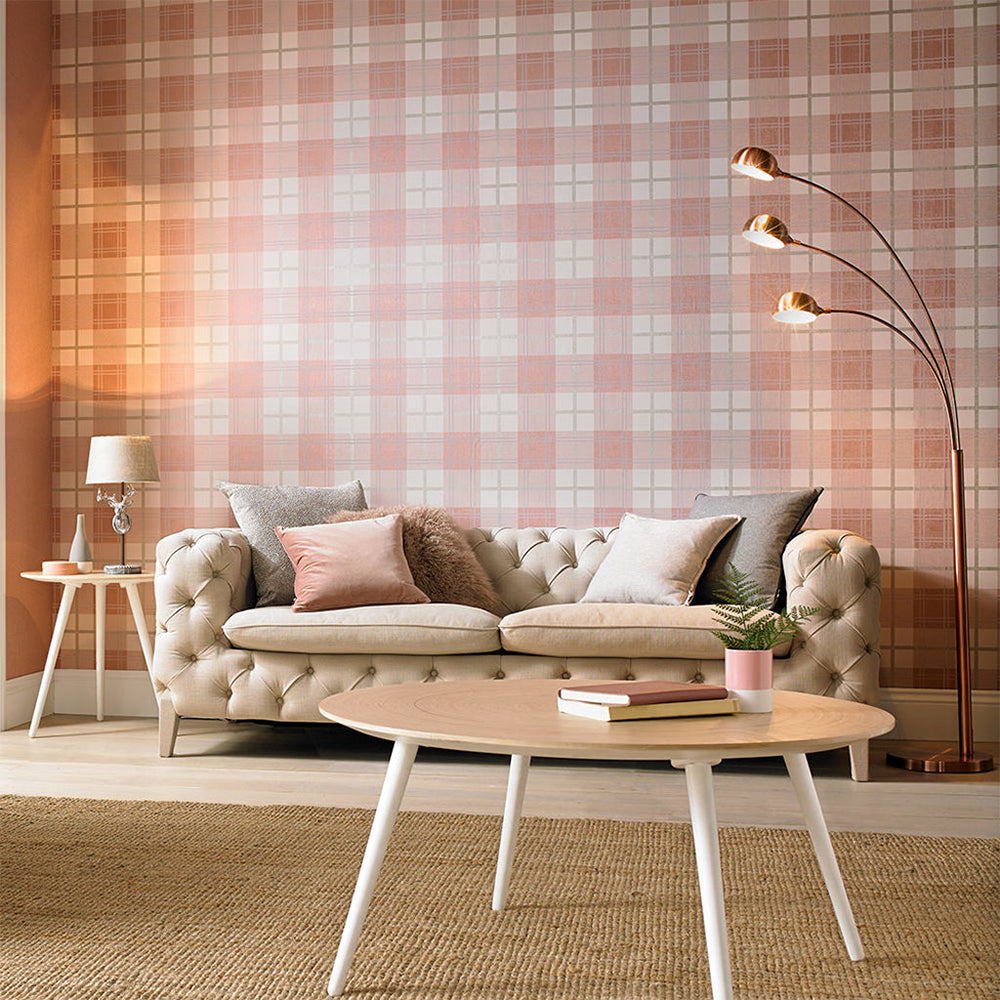 Buy Graham & Brown Wallpaper Tartan Pink Removable Wallpaper_2