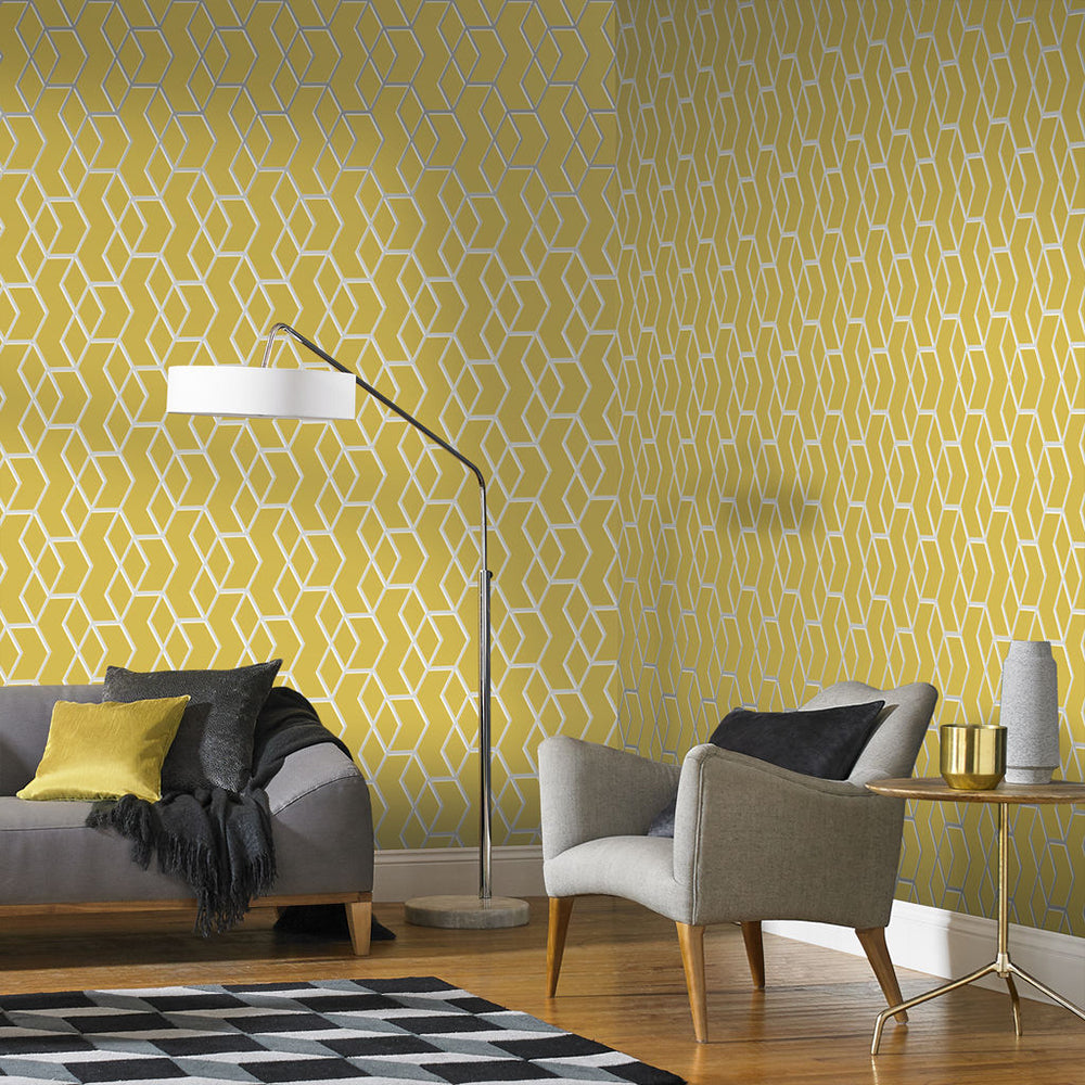 Save on Graham & Brown Wallpaper Archetype Yellow and Silver Removable Wallpaper_2