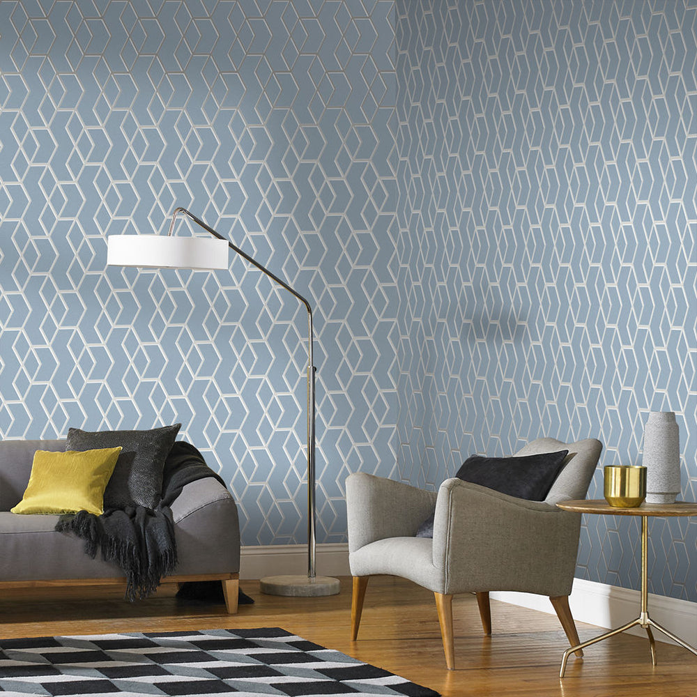 Shop Graham & Brown Wallpaper Archetype Blue and Silver Removable Wallpaper_2